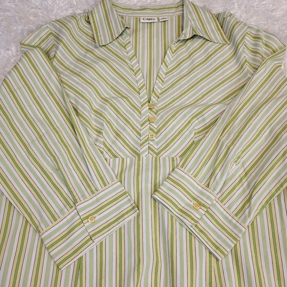 CATO Women's Button Blouse, Green & Yellow, Large - Picture 3 of 7